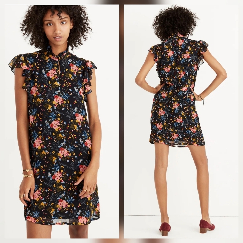 Madewell x‎ No.6 Silk Beacon Dress in Garden Bouquet Flutter Sleeves Lined
